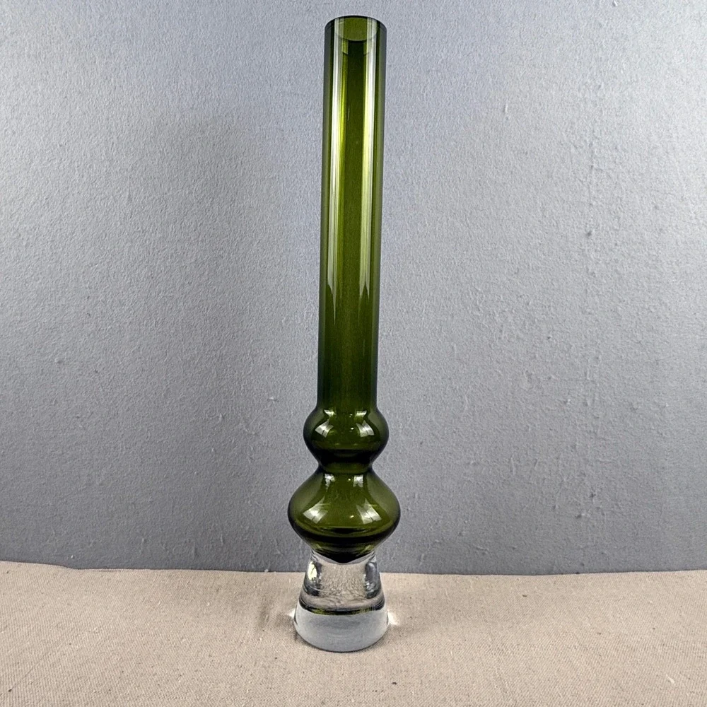 VTG‎ Marquis by Waterford Olive Green Art Glass Vase Modernist 17